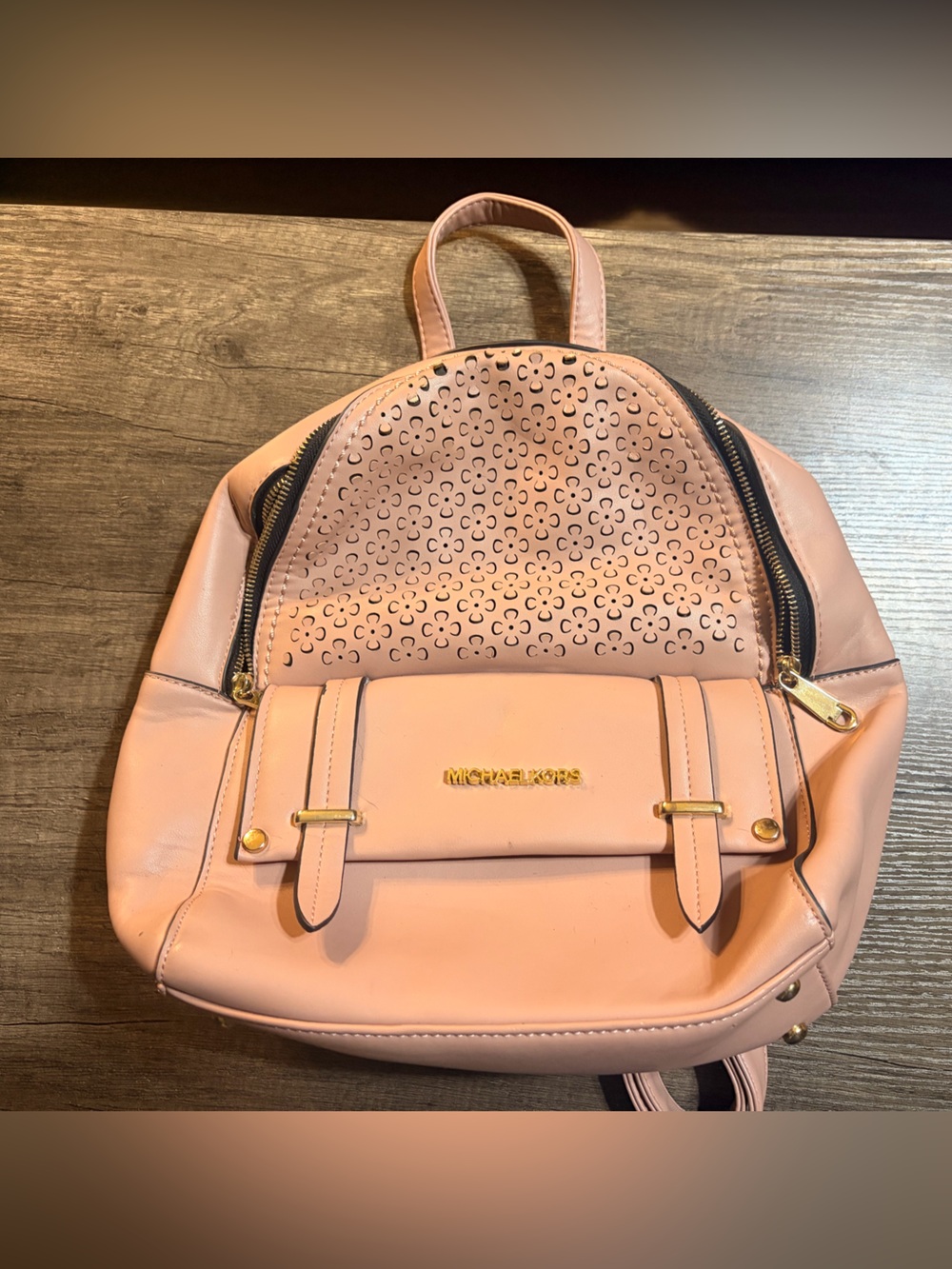 Michael Kors Blush Pink Perforated Leather Backpack with Gold Hardware